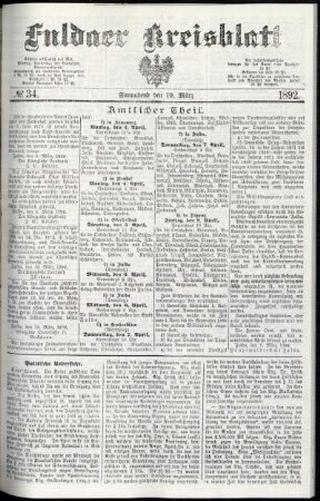 Erste Ausgabe vom Samstag, den 19. März 1892.