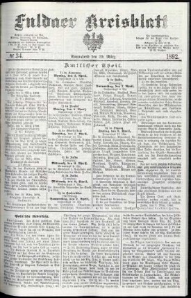 Erste Ausgabe vom Samstag, den 19. März 1892.