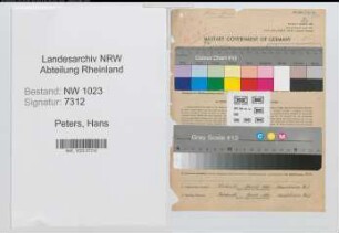Entnazifizierung Hans Peters , geb. 07.02.1902 (Regierungsoberinspektor)