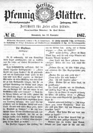 No. 47, Sonnabend, den 16. November