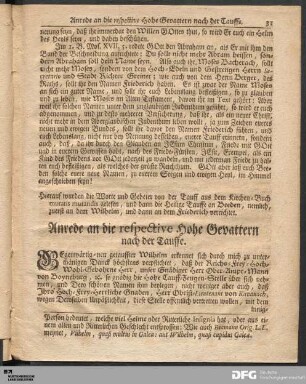 Anrede an die respective Hohe Gevattern nach der Tauffe.