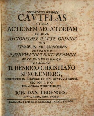 Diss. inaug. iur. cautelas circa actionem negatoriam exhibens
