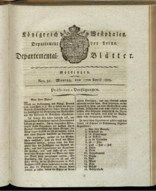 Nro 31. Montag, den 17ten April 1809 [-] Nro 45. Montag, den 5ten Juni 1809