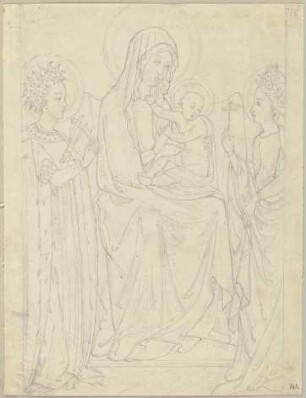 Thronende Madonna mit Jesuskind und Engeln, die Rückseite eines Triptychons im Konversatorium des Nonnenklosters San Girolamo zu Siena