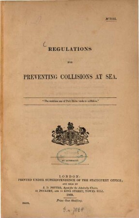 Regulations for preventing collisions at Sea