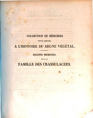 Mémoire sur la famille des Crassulacées
