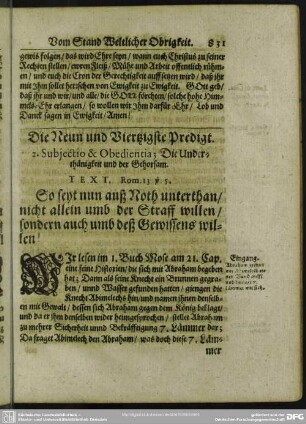 Die Neun und Viertzigste Predigt. 2. Subjectio & Obedientia; Die Underthänigkeit und der Gehorsam