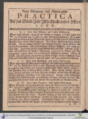 Neue Astronom- und Astrologische Practica Auf das Jahr Jesu Christi unsers Herrn 1768.