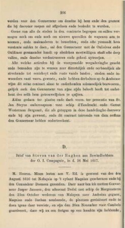 D. Brief van Steven van der Haghen aan Bewindhebbers der O. I. Compagnie, in d. 26 Mei 1617