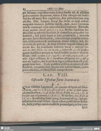 Cap. VIII. Ostendit Effectus Iuris Statutarii