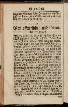 II. Von offentlichen und Privat-Bibliothequen.