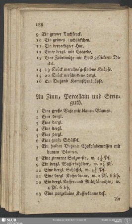 An Zinn, Porcellain und Steinguth