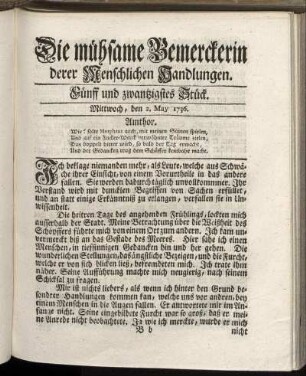 Fünff und zwanzigstes Stück. Mittwoch, den 2. May 1736.