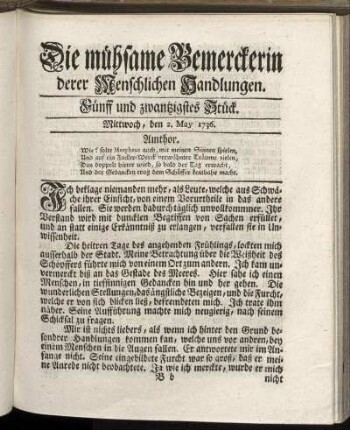 Fünff und zwanzigstes Stück. Mittwoch, den 2. May 1736.