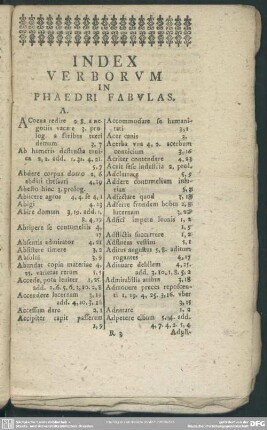 Index Verborum In Phaedri Fabulas