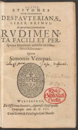 Epitomes novae Grammatices Despauterianae Liber Primus: