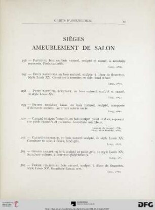 Sièges ameublement de salon (Nr. 296-311)