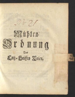 Mühlen-Ordnung des Ertz-Stiffts Trier