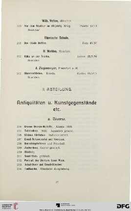 II. Abteilung. Antiquitäten u. Kunstgegenstände etc. (Nr. 204-688)