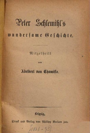 Peter Schlemihl's wundersame Geschichte