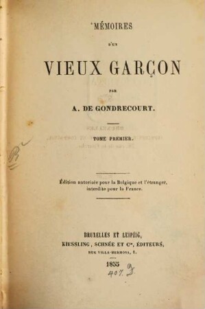 Mémoires d'un vieux garçon, 1