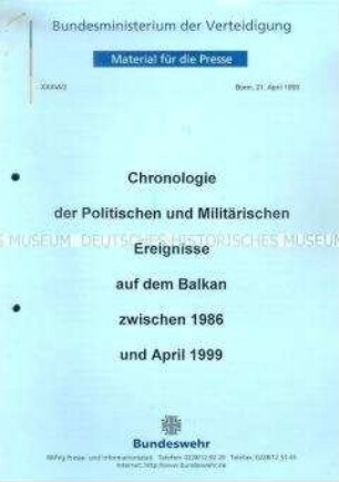 Pressemitteilung des Bundesministeriums der Verteidigung Nr. XXXVI/2 zur Lage auf dem Balkan