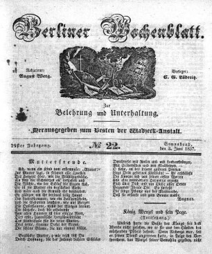 No. 22, Sonnabend, den 3. Juni 1837.