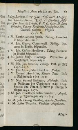 Magisterii Anno 1626 - 1629