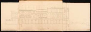 Vereinshaus, Berlin Schinkelwettbewerb 1864: Längsschnitt; Maßstabsleiste