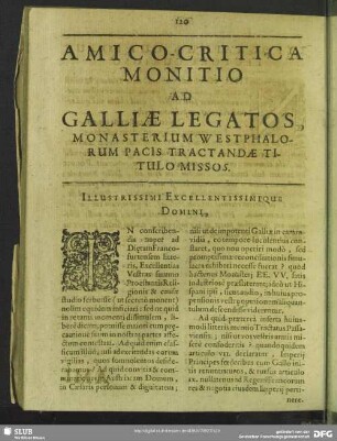 Amico-Critica Monitio Ad Galliae Legatos, Monasterium Westphalorum Pacis Tractandae Titulo Missos