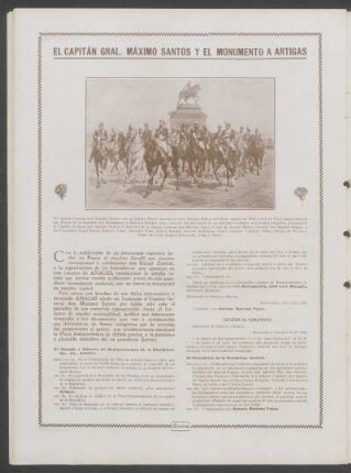 El Capitán Gral. Máximo Santos y el monuemento a Artigas