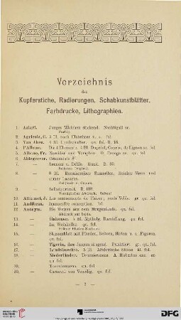 Verzeichnis der Kupferstiche, Radierungen, Schabkunstblätter, Farbdrucke, Lithographien (Nr. 1 - 929)