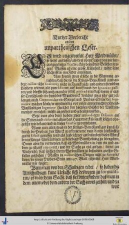 Kurtzer Vorbericht an den unpartheiischen Leser.