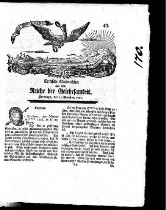October, 1751. Drey und vierzigstes Stück