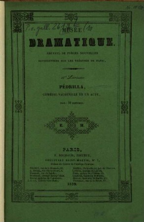 Pédrilla : comédie-vaudeville en un acte