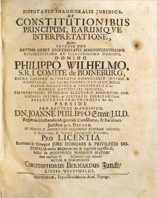 Dissertatio inauguralis iuridica, de constitutionibus principum, earumque interpretatione