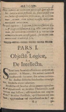 Pars I. De Objecto Logicae, h. e. De Intellectu