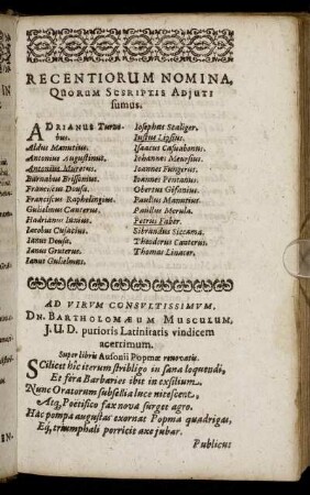 Recentiorum Nomina, Quorum Scsriptis Adjuti sumus.