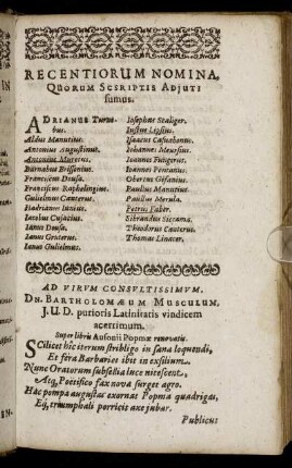 Recentiorum Nomina, Quorum Scsriptis Adjuti sumus.