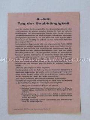 Propagandaflugblatt des SDS gegen den Vietnam-Krieg mit Bezug auf die Unabhängigkeitserklärung der USA