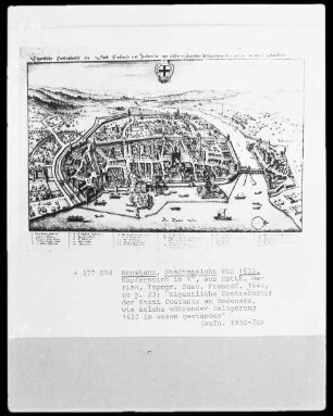 Konstanz, Stadtansicht aus Topographia Suevica Francof. 1643