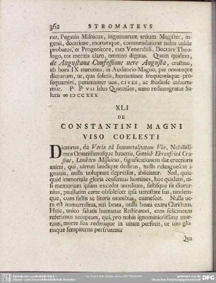 XLI De Constantini Magni Viso Coelesti
