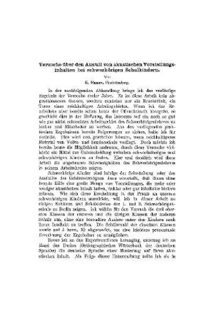 Versuche über den Ausfall von akustischen Vorstellungsinhalten bei schwerhörigen Schulkindern