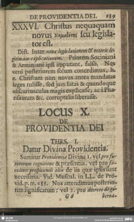 Locus X. De Providentia Dei