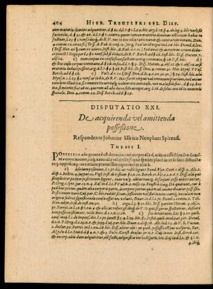 Disputatio XXI. De acquirenda vel amittenda posseßione.