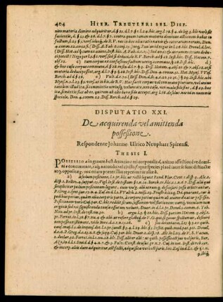 Disputatio XXI. De acquirenda vel amittenda posseßione.