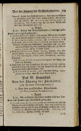 Das III. Hauptstück. Von der Fügung der Fürwörter.
