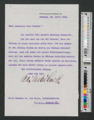 Brief an Werner von Melle