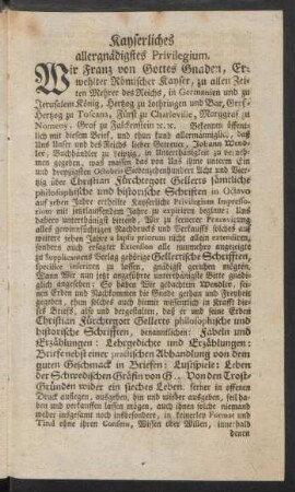 Kayserliches allergnädigstes Privilegium