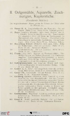 II. Oelgemälde, Aquarelle, Zeichnungen, Kupferstiche (Nr. 458-527)